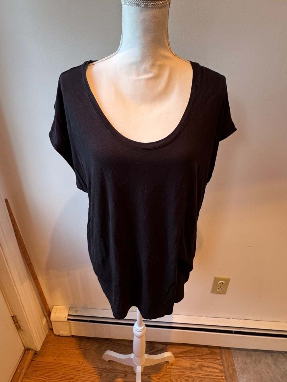 Black Short Sleeve Top with Sheer Back Panel